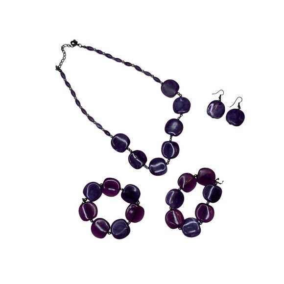 Unbranded Purple Amethyst Smooth Rock Jewelry Set Necklace Bracelet Earrings - Picture 7 of 8